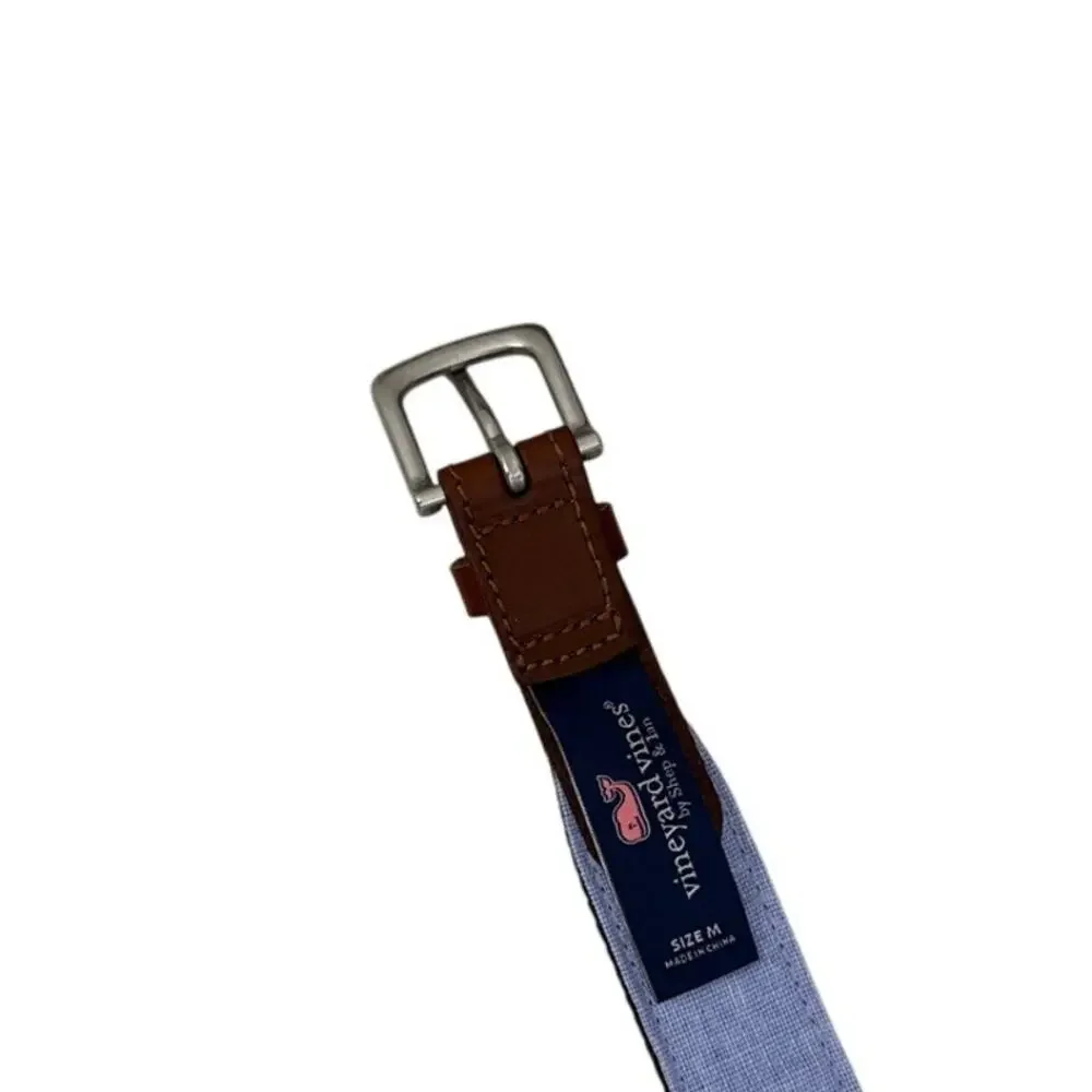 Vineyard Vines Multisport Embroidered Belt Blue Brown Leather Size Youth Medium